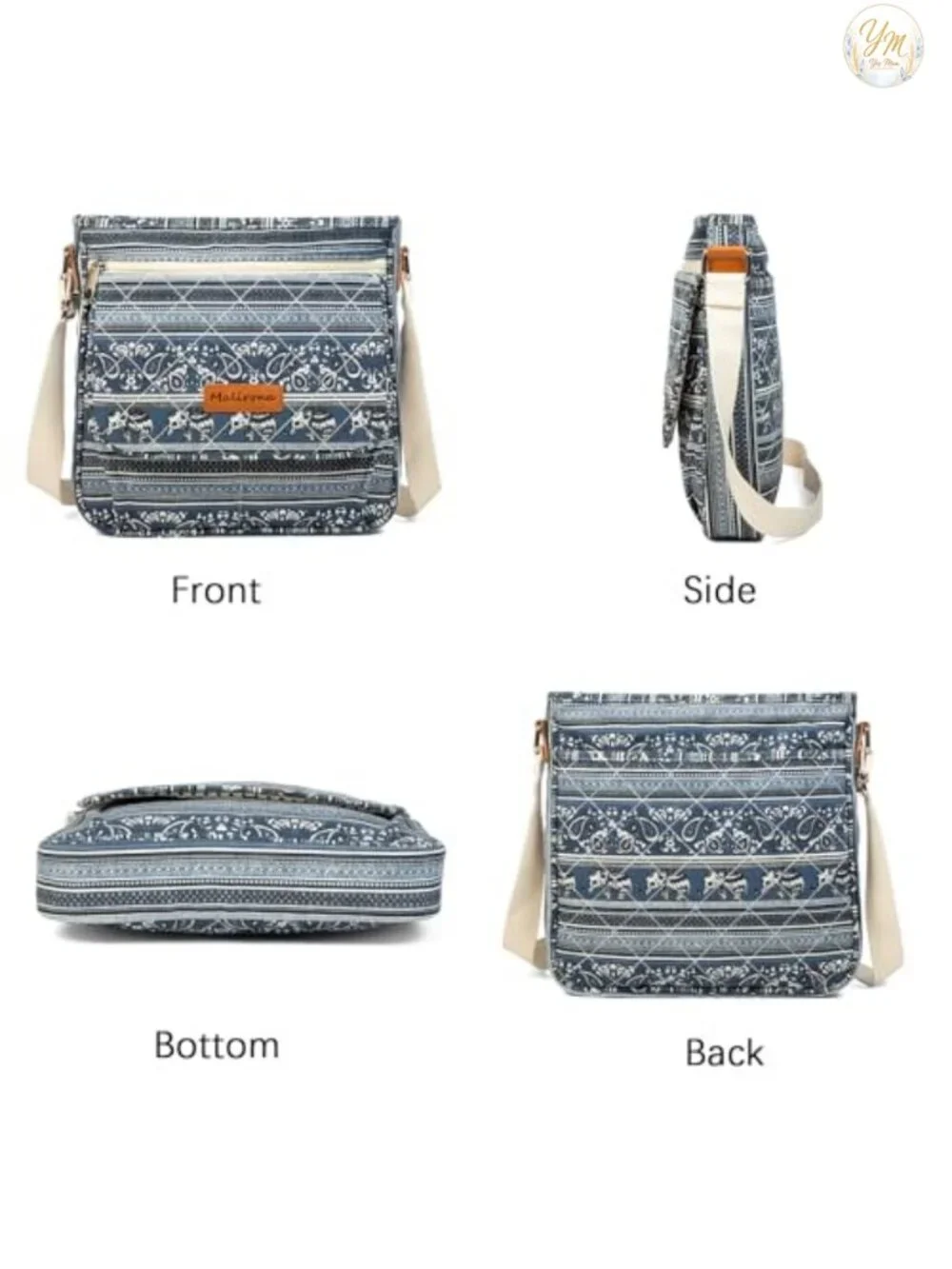 Canvas Floral Crossbody Bag Multi Pocket Travel Satchel Purse